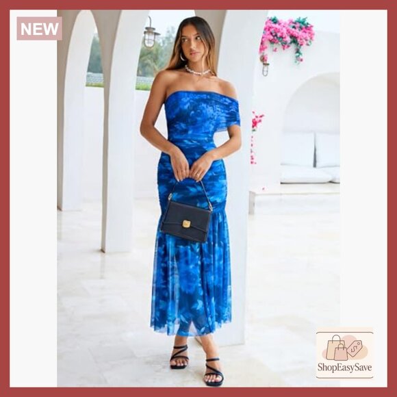 One Shoulder Floral Maxi Dress Elegant Ruched Bodycon Cocktail Wedding Guest - Picture 5 of 7